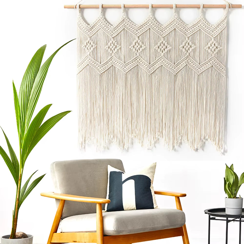 Handmade Macrame Tapestries Window Door Curtain Wall Hanging Bohemian Decoration Handwoven Macrame Tassel Curtain Decoration
