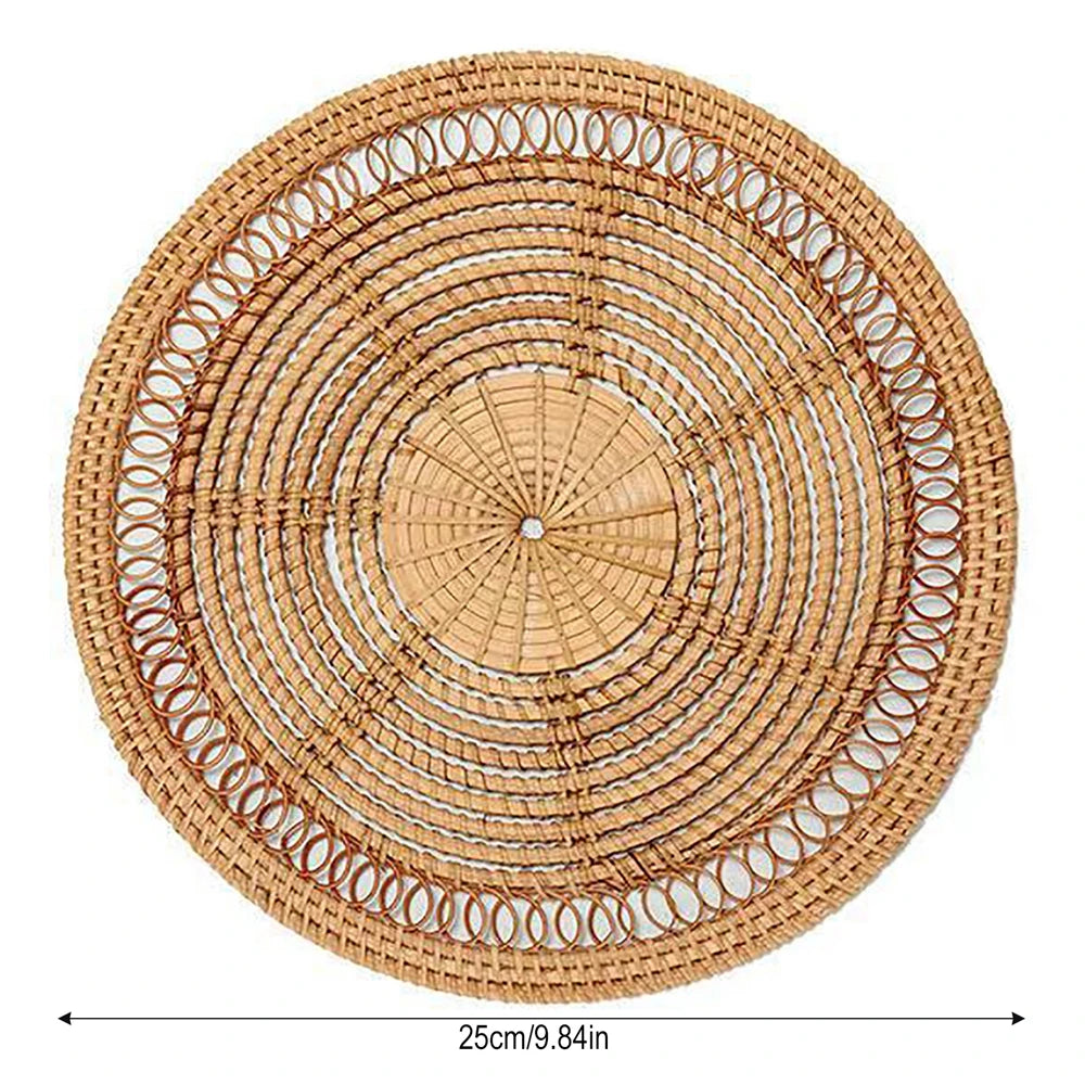 Boho Rattan Woven round Basket Decoration Rustic Farmhouse Hanging Kitchen Baskets Hanging Wall Art for Living Room Bedroom