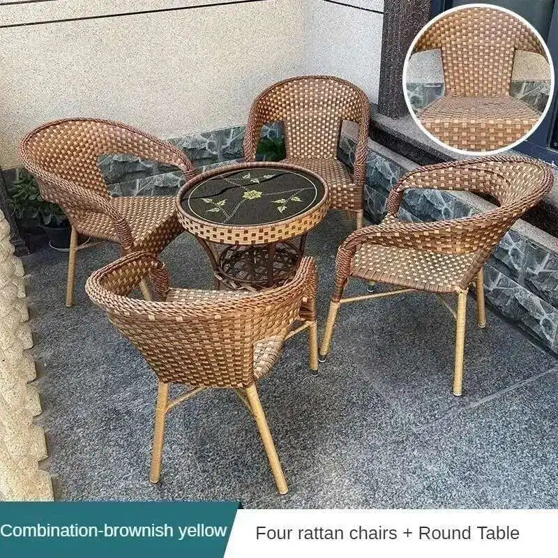 Outdoor Garden Furniture Sets Balcony Tea Table and Chair PE Rattan Chair Three-Piece Set Courtyard Leisure Outdoor Furniture C