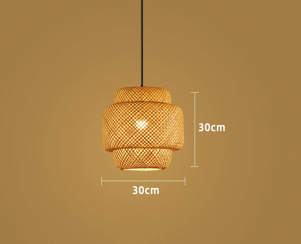 Bamboo Lantern 30Cm Pendant Lamp Natural Rattan Wicker E27 LED Chandeliers Hand-Woven Lampshades Lighting Fixture Hanging Light