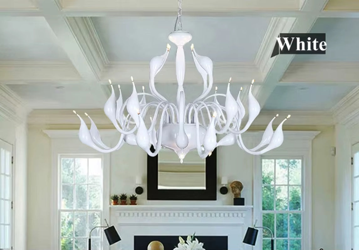 G4 LED Swan Chandelier Lighting for Bedroom Foyer Chandelier Lustre Salon Black White Red Gold Chandelier Lighting