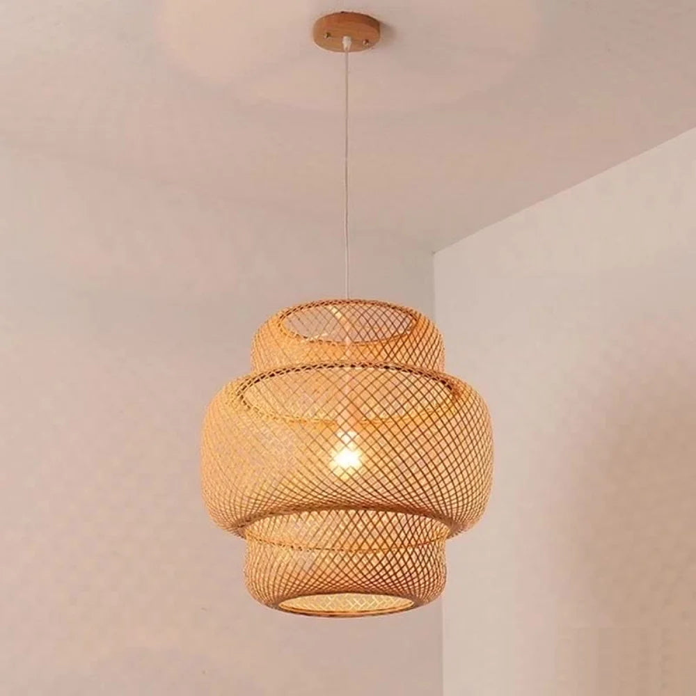 Classic Bamboo Weaving Chandelier Lamp Handmade Pendant Lamp Hanging Led Ceiling Fixtures Rattan Woven Home Bedroom Decors