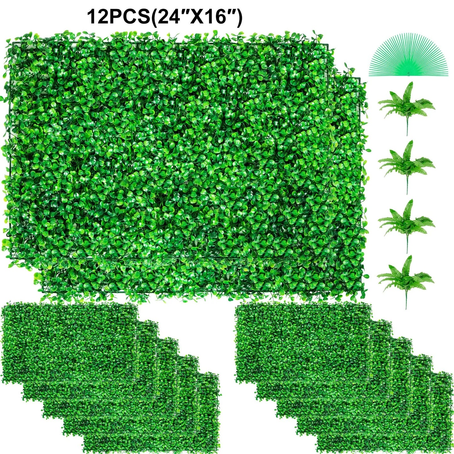 VEVOR 12PCS 24X16 Grass Wall Panels for 32 SQ Feet, Boxwood Hedge Wall Panels, Artificial Grass Backdrop Wall 1.6, Privacy Hedge Screen UV Protected for Outdoor Indoor Garden Fence Backyard