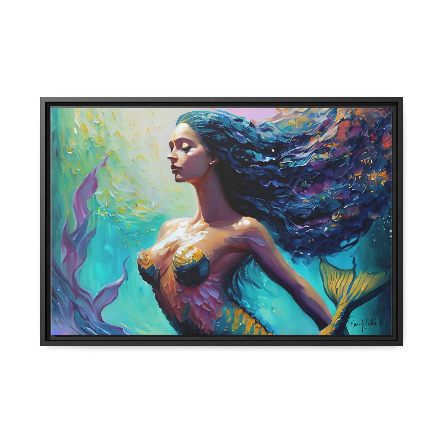 Enchanting Mermaid Canvas Wall Art with Elegant Frame - by Queennoble