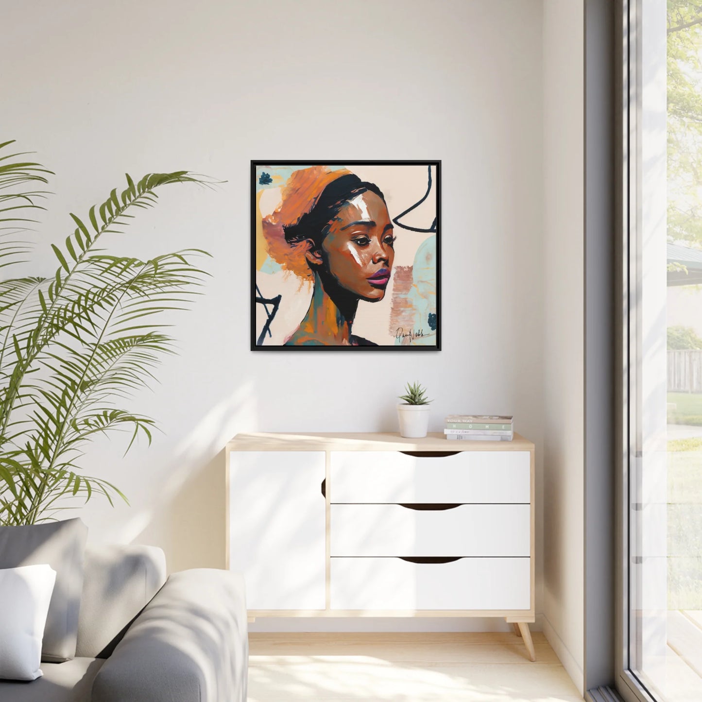 Stunning Framed Canvas Wall Art of Beautiful African Woman Portrait