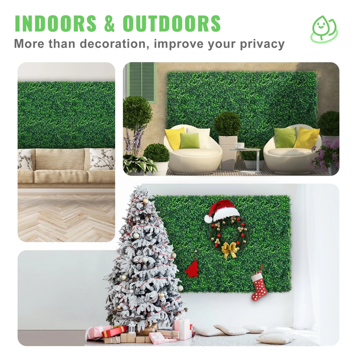 VEVOR 12PCS 24X16 Grass Wall Panels for 32 SQ Feet, Boxwood Hedge Wall Panels, Artificial Grass Backdrop Wall 1.6, Privacy Hedge Screen UV Protected for Outdoor Indoor Garden Fence Backyard