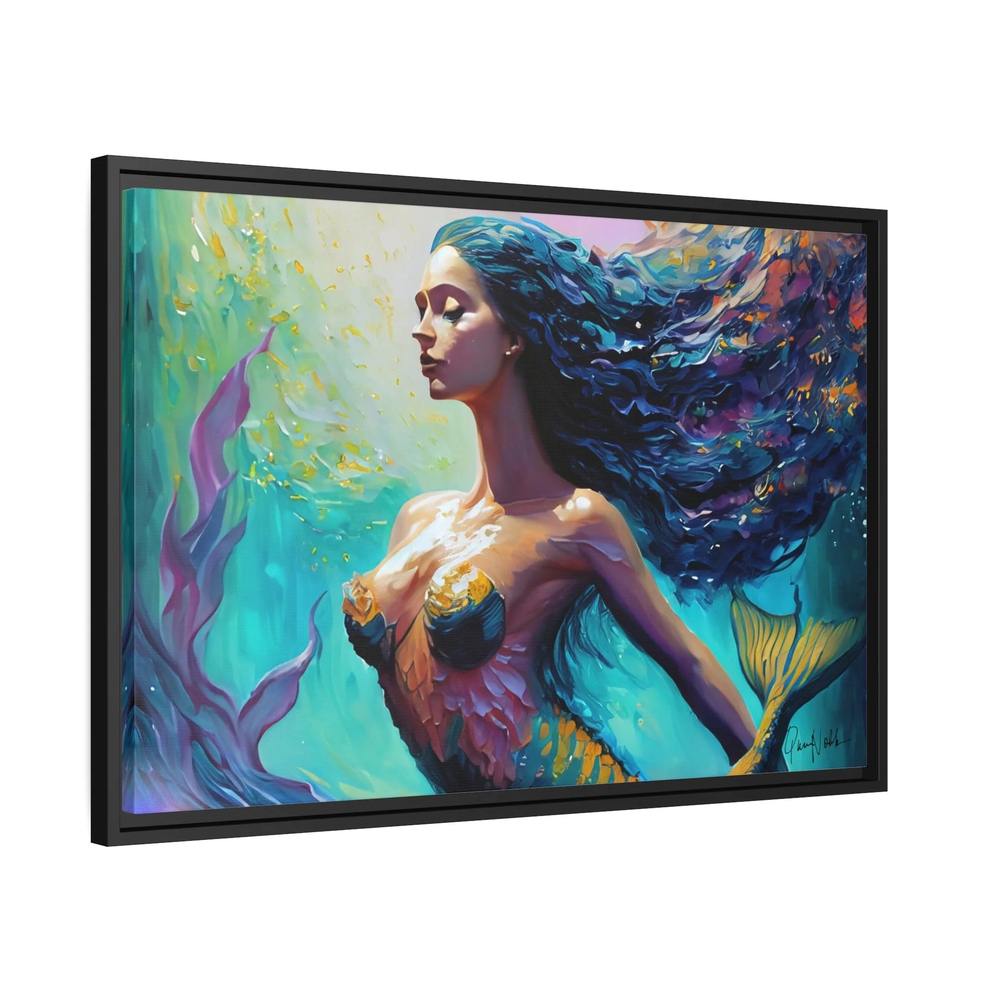 Enchanting Mermaid Canvas Wall Art with Elegant Frame - by Queennoble