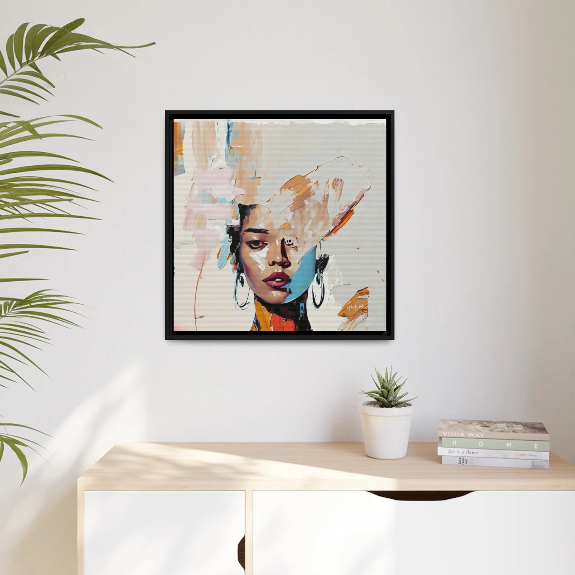 Stunning Framed Woman Abstract Portrait Canvas Wall Art