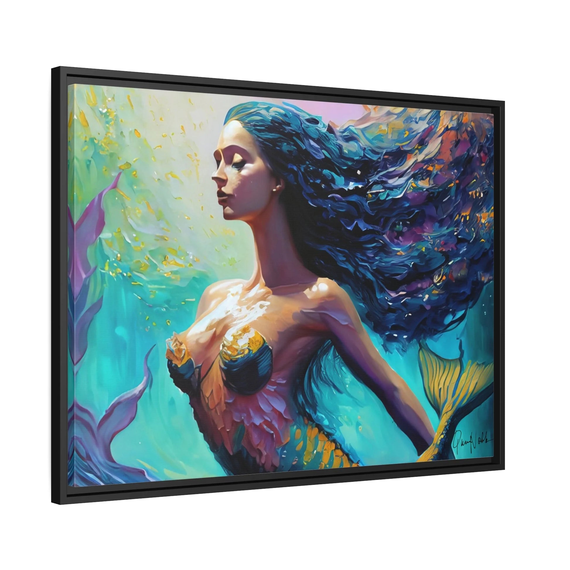 Enchanting Mermaid Canvas Wall Art with Elegant Frame - by Queennoble