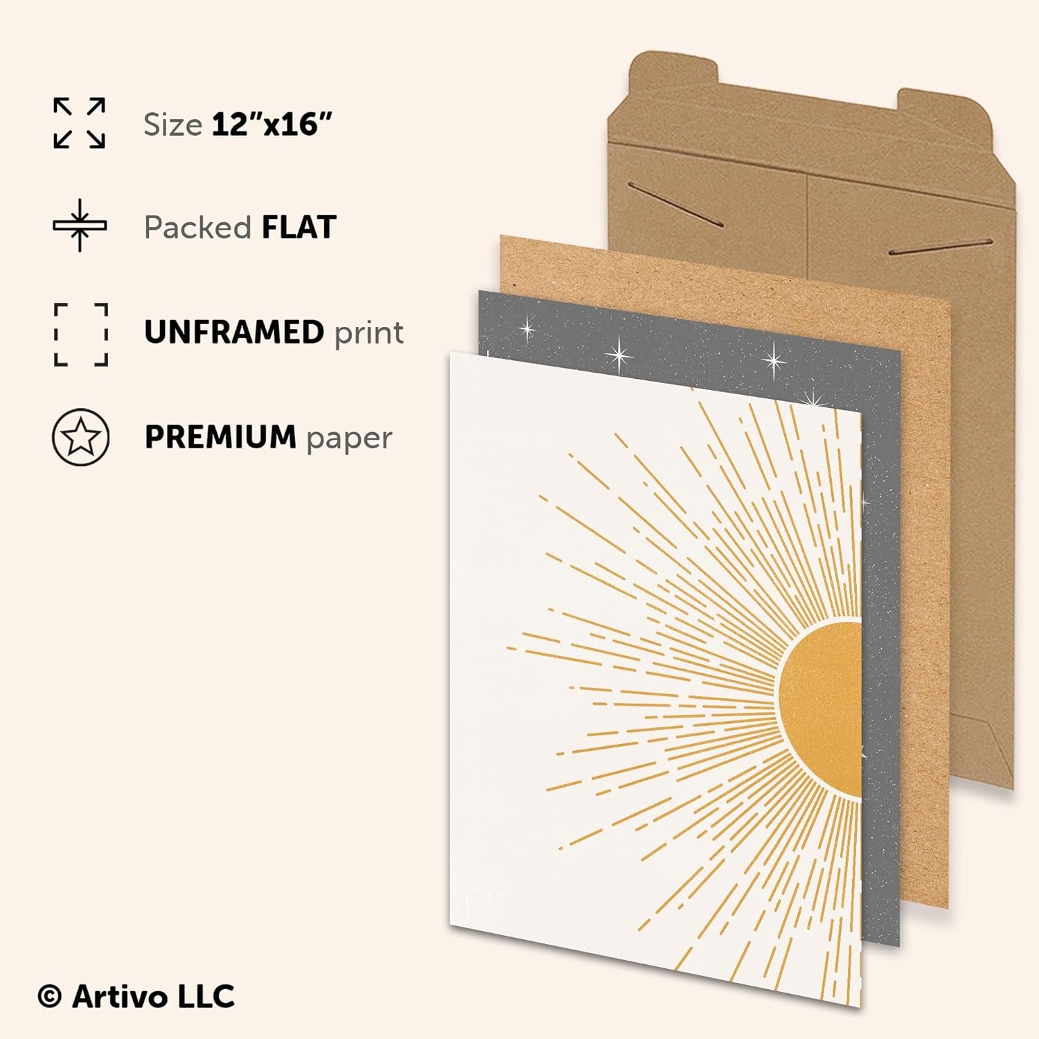 Sun Moon Boho Wall Decor, 2 Set 12X16 Inch Celestial Posters, Mid Century Modern Prints for Wall Art, Wall Decor for Bedroom