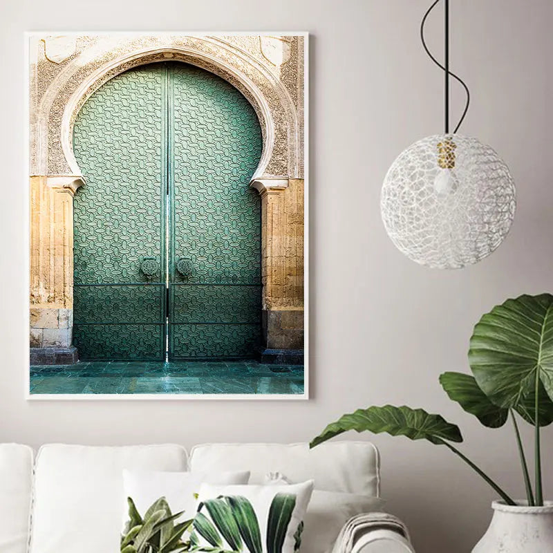 Morocco Door Arabic Decorative Paintings Architecture Canvas Posters Islamic Wall Art Pictures Prints for Living Room Home Decor