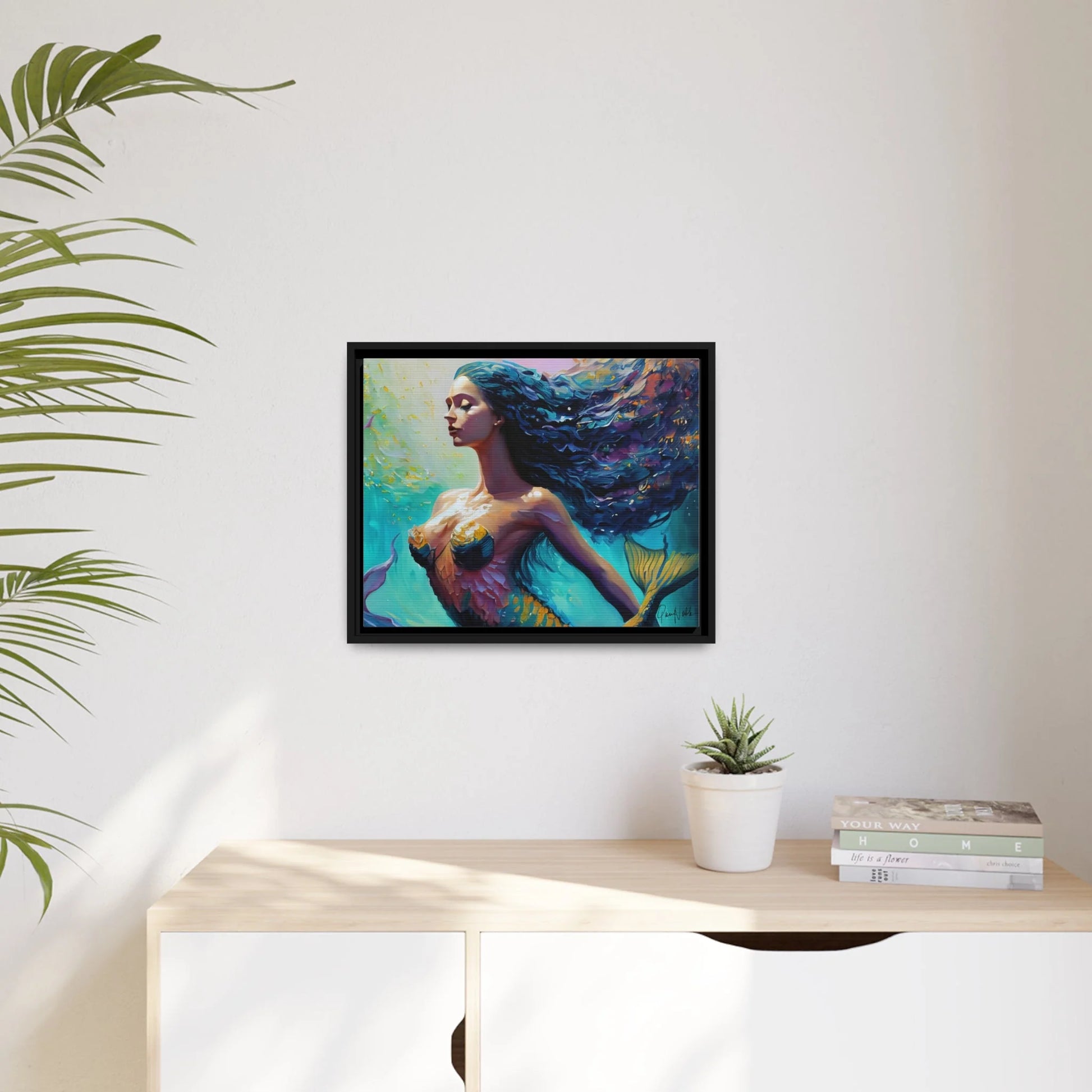 Enchanting Mermaid Canvas Wall Art with Elegant Frame - by Queennoble