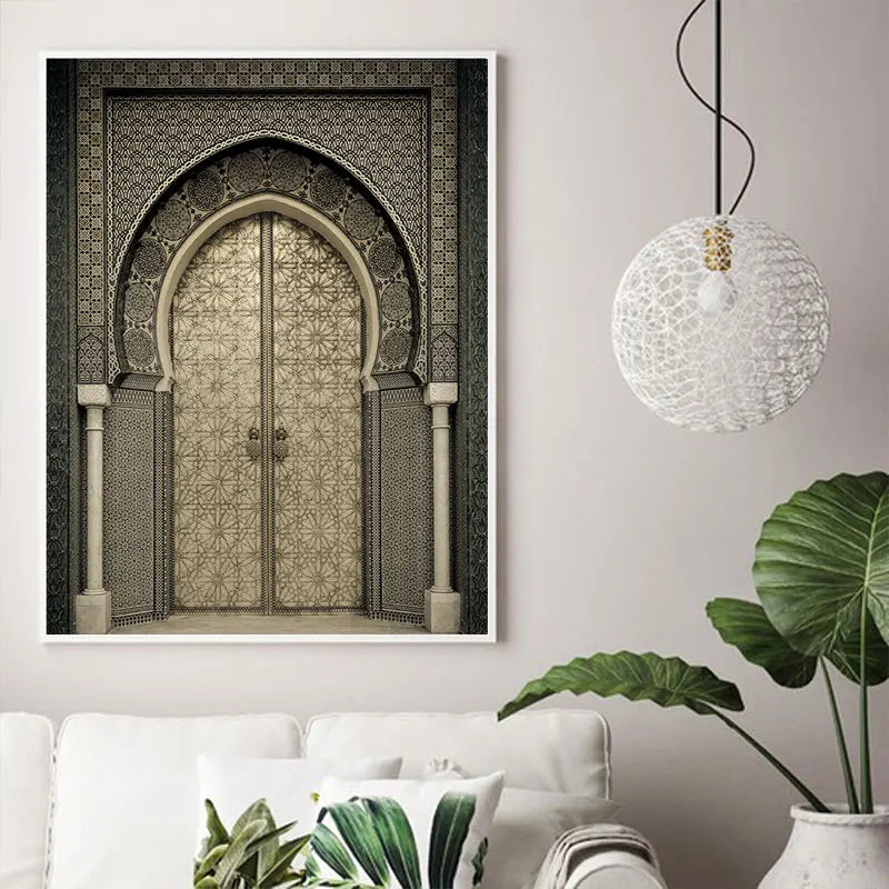 Morocco Door Arabic Decorative Paintings Architecture Canvas Posters Islamic Wall Art Pictures Prints for Living Room Home Decor