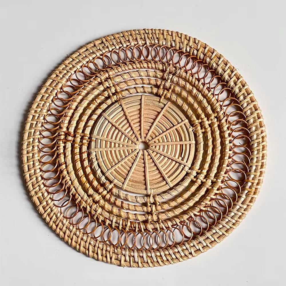 Rattan Woven Placemats Handmade Macrame Boho Coaster Modern Farmhouse Fringe Placemats for Dining Table Kitchen Wedding Decor