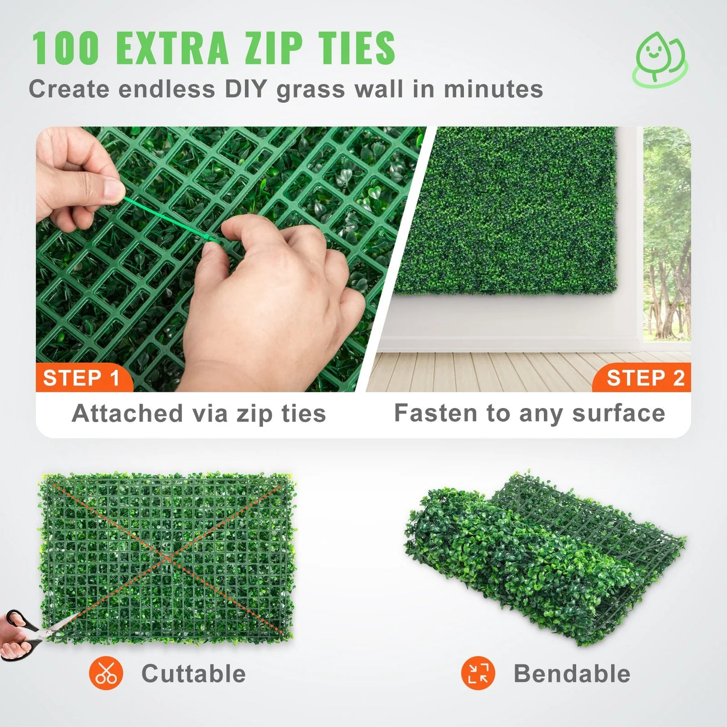 VEVOR 12PCS 24X16 Grass Wall Panels for 32 SQ Feet, Boxwood Hedge Wall Panels, Artificial Grass Backdrop Wall 1.6, Privacy Hedge Screen UV Protected for Outdoor Indoor Garden Fence Backyard