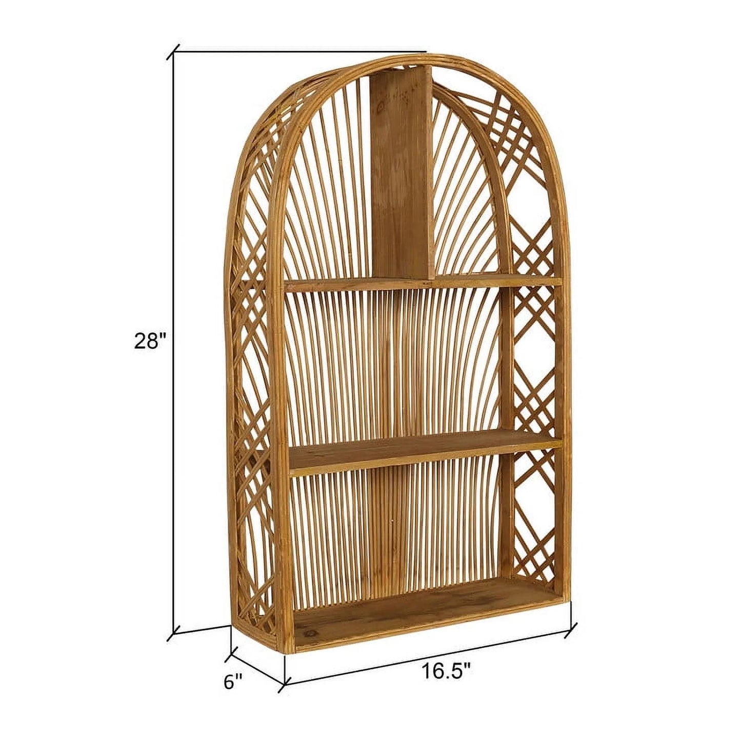 Harmony Brown Arch Rattan Boho Tiered Wall Shelf