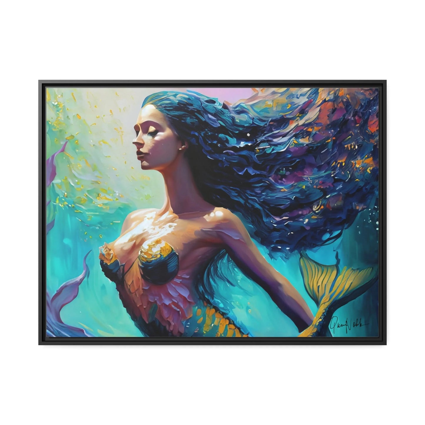 Enchanting Mermaid Canvas Wall Art with Elegant Frame - by Queennoble
