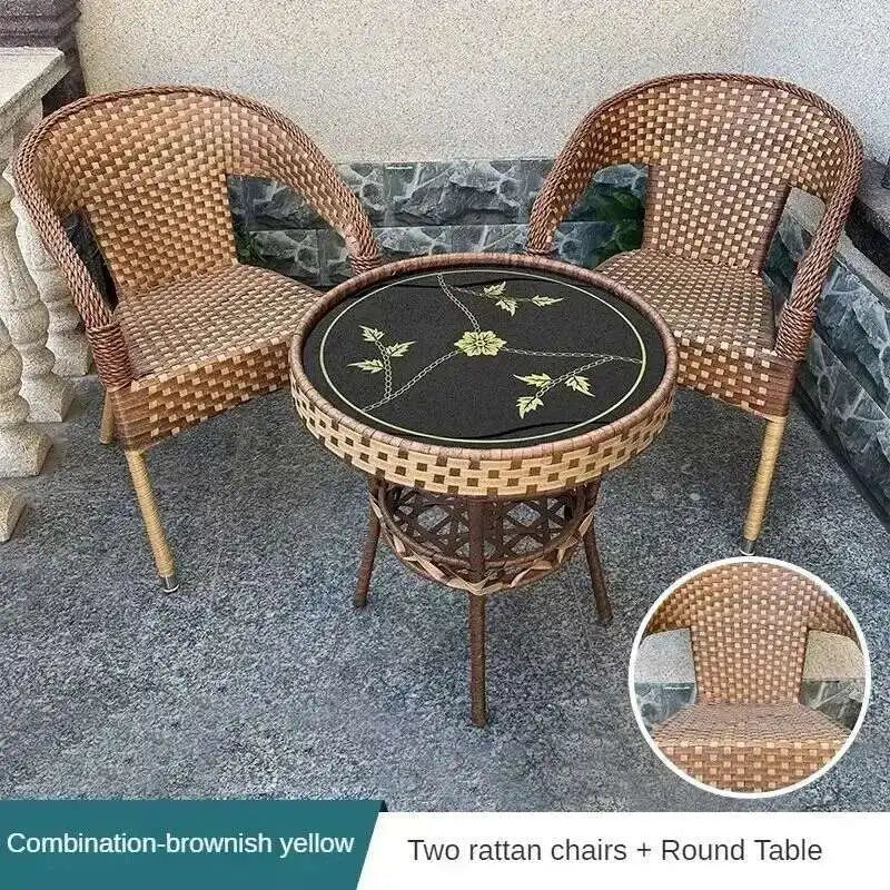 Outdoor Garden Furniture Sets Balcony Tea Table and Chair PE Rattan Chair Three-Piece Set Courtyard Leisure Outdoor Furniture C