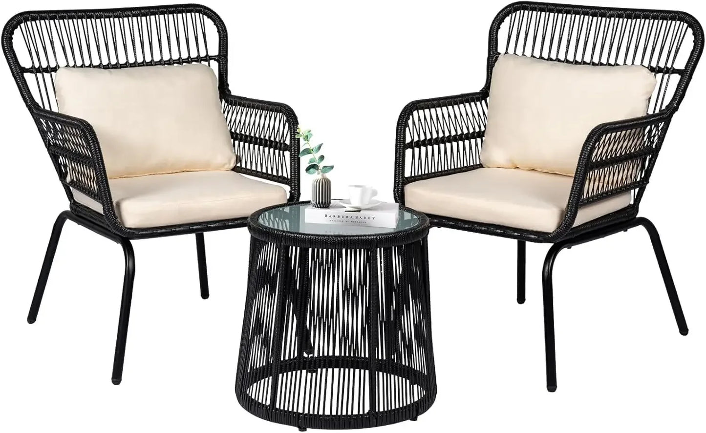 3 Piece Outdoor Wicker Furniture Bistro Set, Rattan Chairs Conversation Sets Porch Furniture, Wicker Patio Furniture