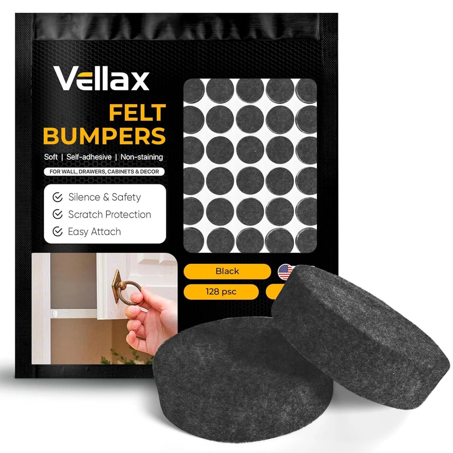 Felt Pads for Cabinet Doors 0.4 in Diameter 128 PCS Black Self Adhesive Felt