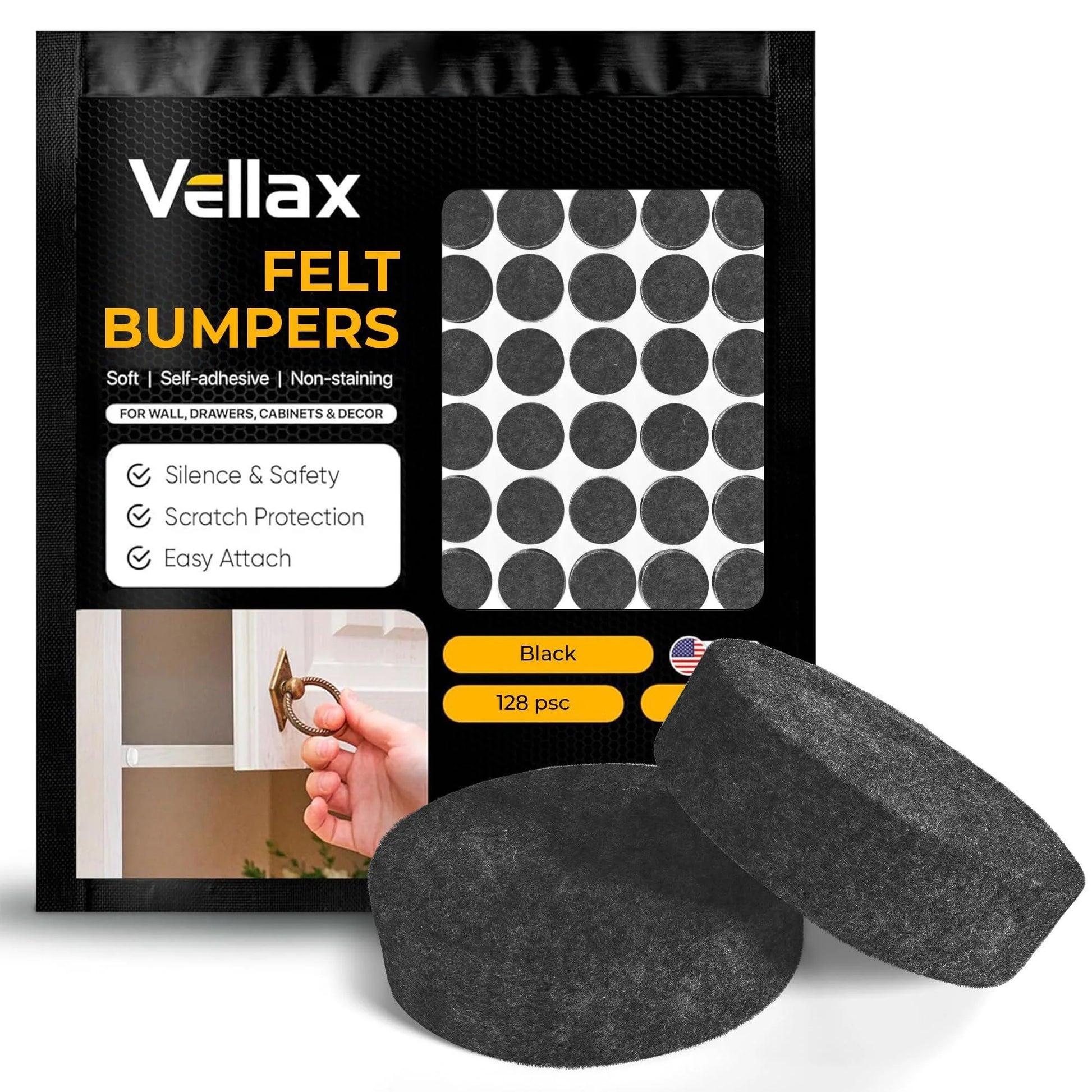 Felt Pads for Cabinet Doors 0.4 in Diameter 128 PCS Black Self Adhesive Felt