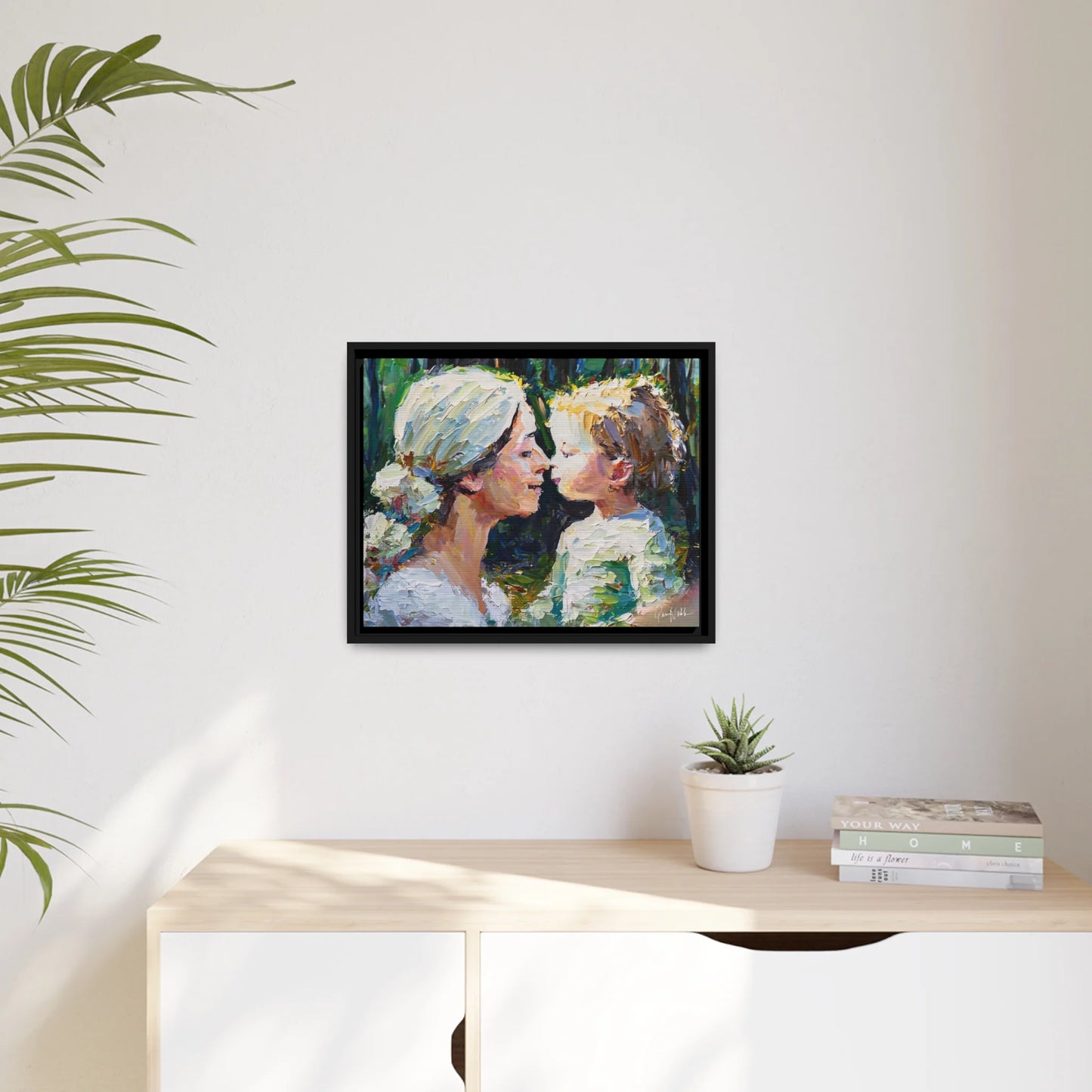 Stunning Mother and Child Framed Canvas Wall Art by Queennoble