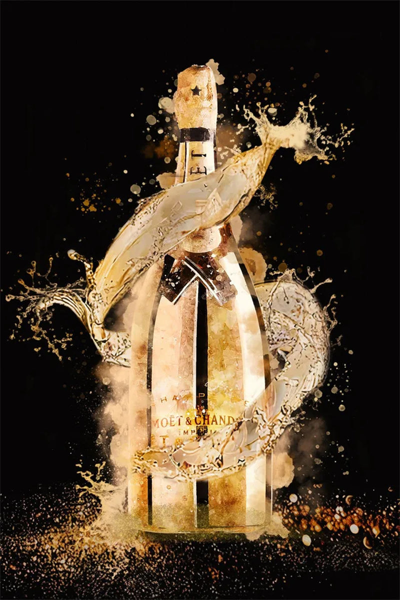 Fashion Luxury Champagne Bottle Art Canvas Painting Prints Poster Wall Art Printing Picture Luxurious Bar Home Dining Room Decor