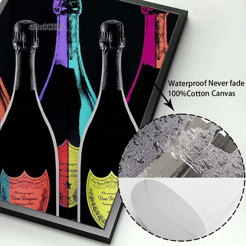 Fashion Luxury Champagne Bottle Art Canvas Painting Prints Poster Wall Art Printing Picture Luxurious Bar Home Dining Room Decor