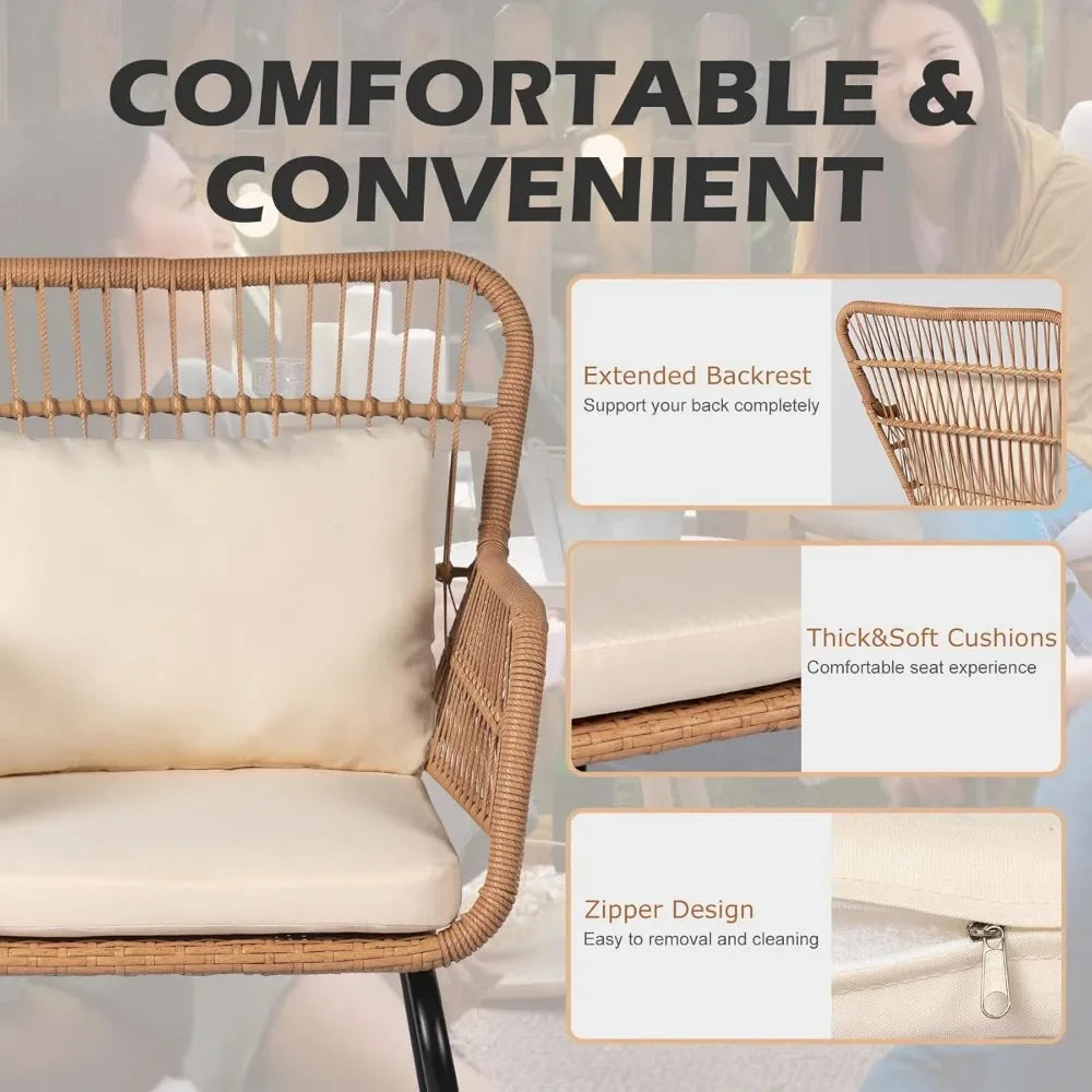 3 Piece Outdoor Wicker Furniture Bistro Set, Rattan Chairs Conversation Sets Porch Furniture, Wicker Patio Furniture