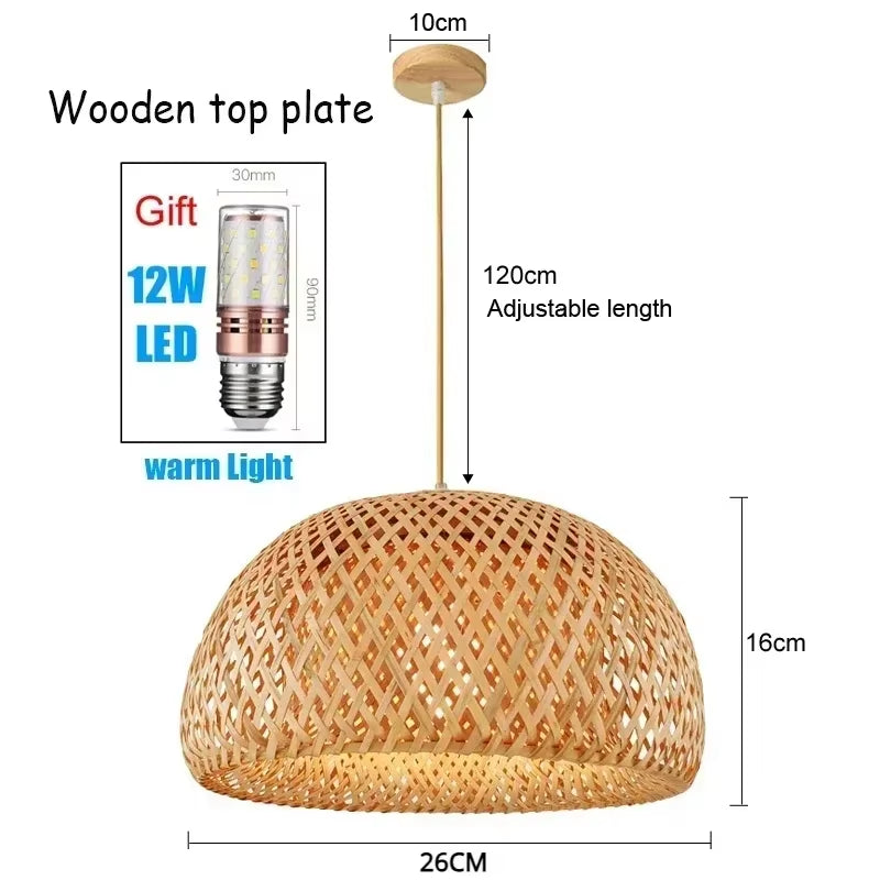Bamboo Lampshade Led Pendant Lamp Natural Rattan Wicker Ceiling Chandeliers Hand Woven E27 Lighting Fixtures Hanging Light