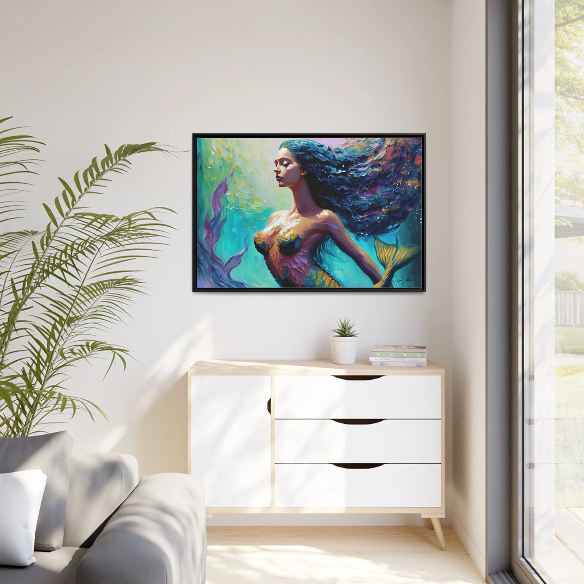 Enchanting Mermaid Canvas Wall Art with Elegant Frame - by Queennoble