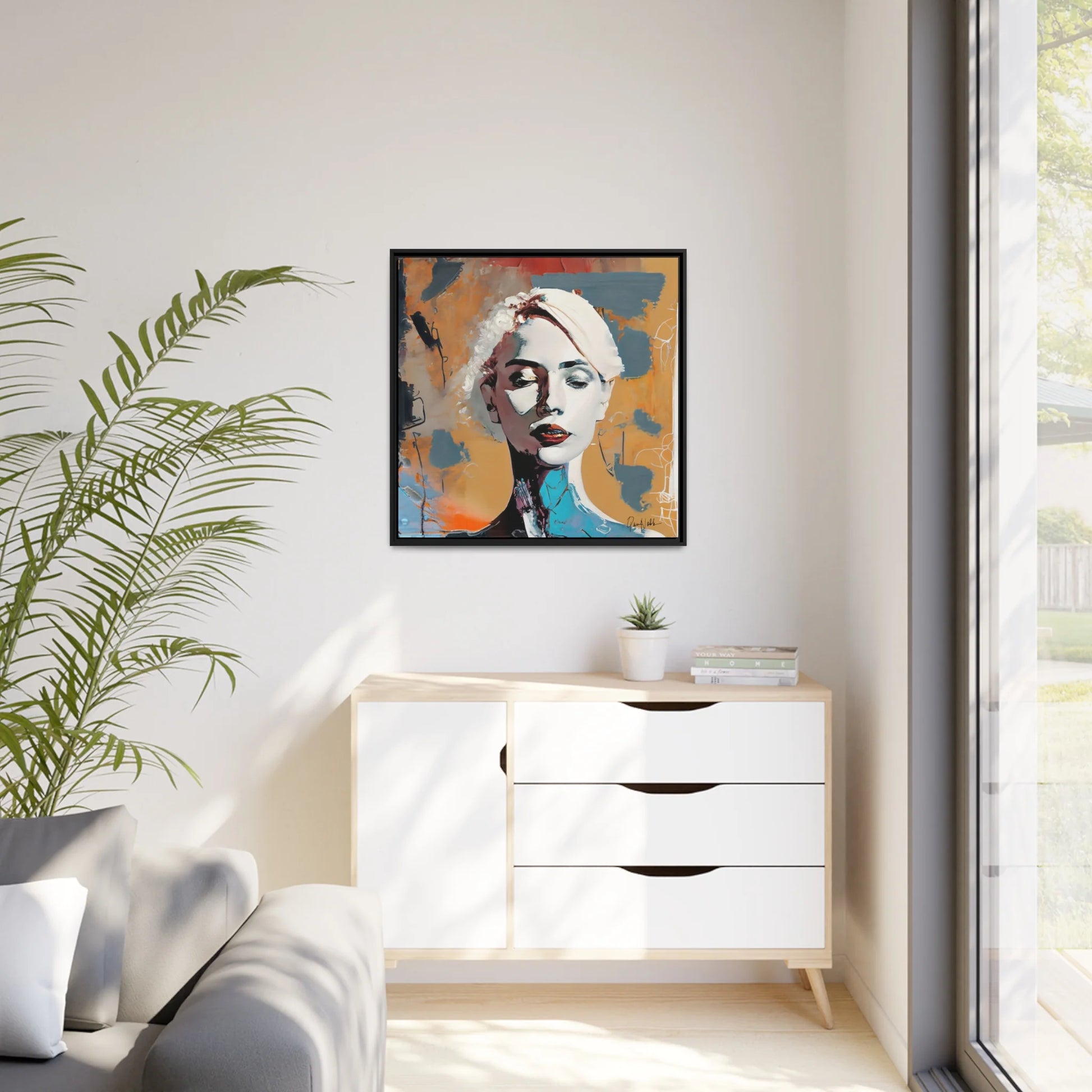Stunning Framed Canvas Wall Art - Abstract Woman Portrait for Elegant Home Decor