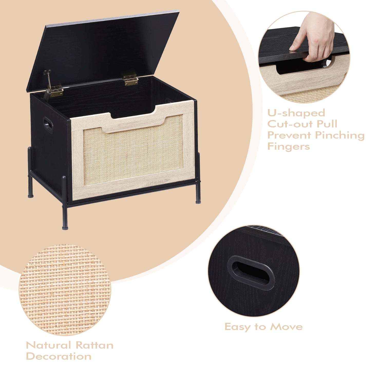 Vine+Wooden Board+Iron Rattan Woven Storage Box Stool Furniture