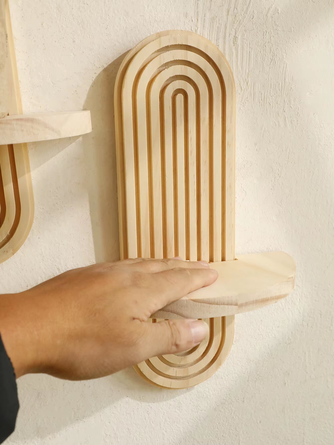 1Pc Boho Style Wooden Wall Shelves - Geometric Wall Mounted Shelves, Natural Wood Finish, Modern Home Decor, Plant Decorative