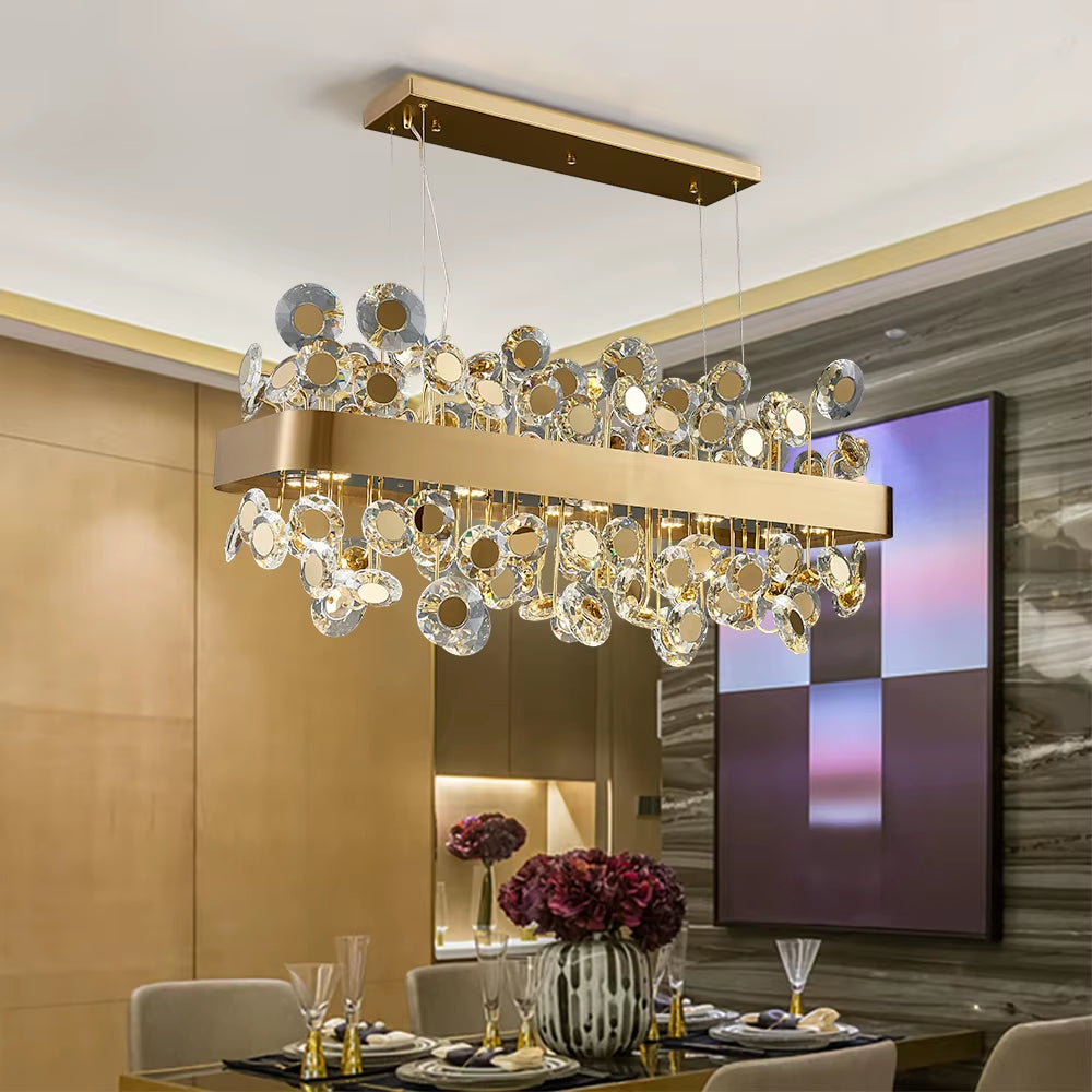 Gold/Black Rectangle Chandelier Lighting for Living Room Crystal Lights Kitchen Island Hanging Lamp Indoor Lighting