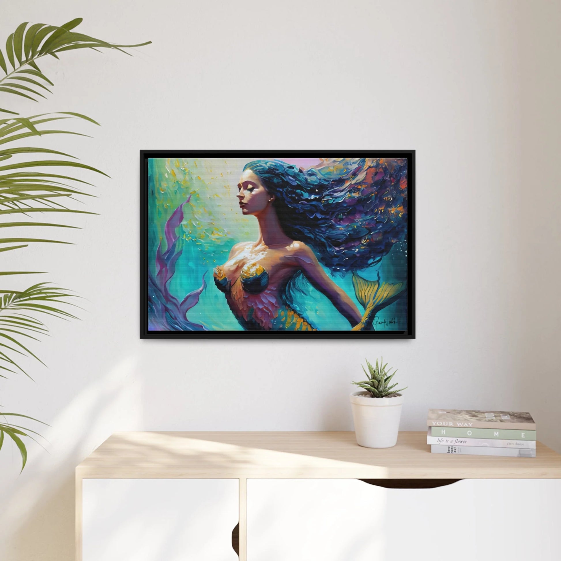 Enchanting Mermaid Canvas Wall Art with Elegant Frame - by Queennoble