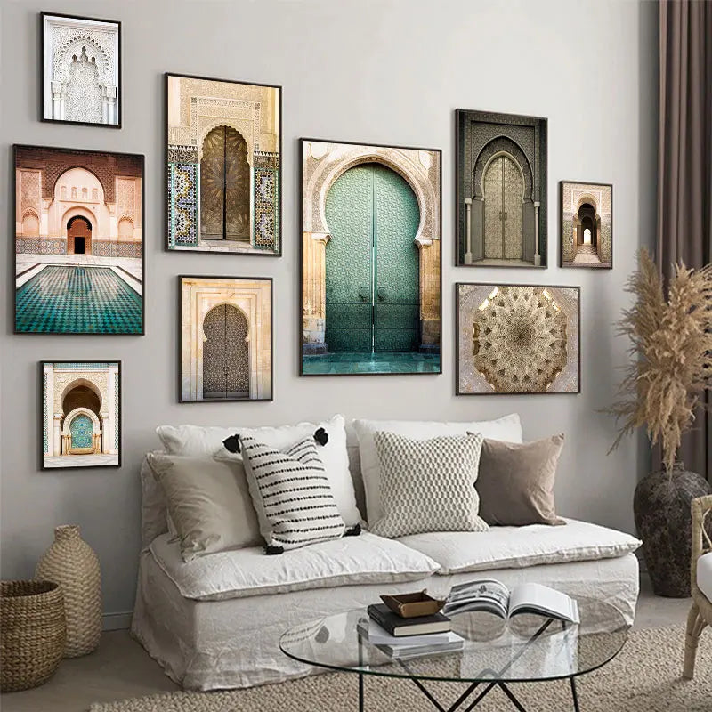 Morocco Door Arabic Decorative Paintings Architecture Canvas Posters Islamic Wall Art Pictures Prints for Living Room Home Decor