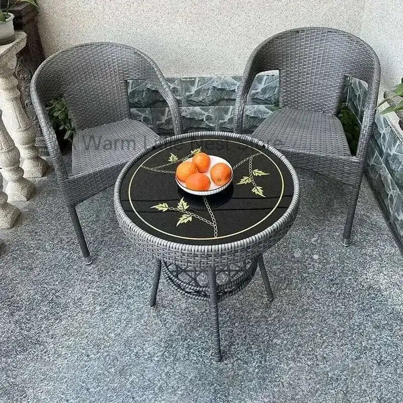 Outdoor Garden Furniture Sets Balcony Tea Table and Chair PE Rattan Chair Three-Piece Set Courtyard Leisure Outdoor Furniture C