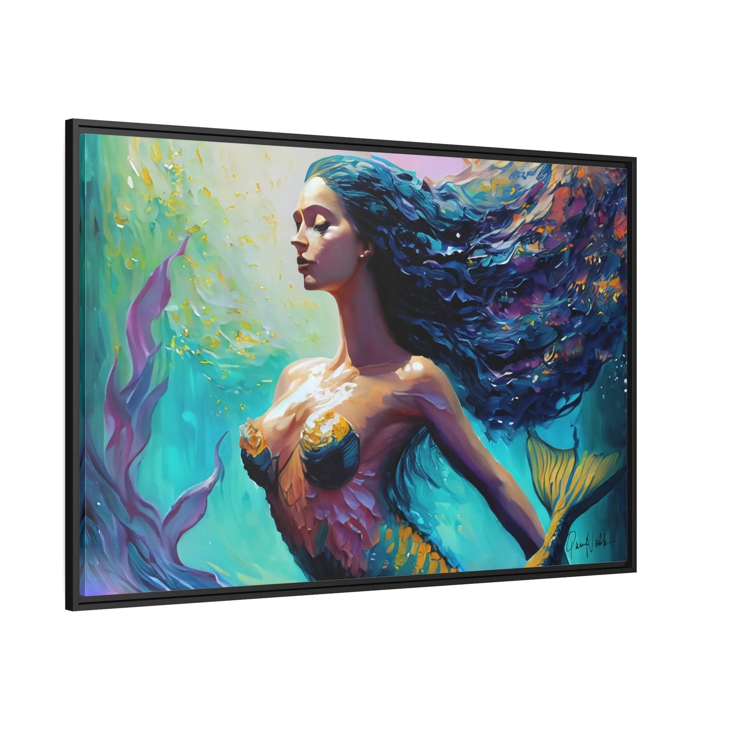 Enchanting Mermaid Canvas Wall Art with Elegant Frame - by Queennoble