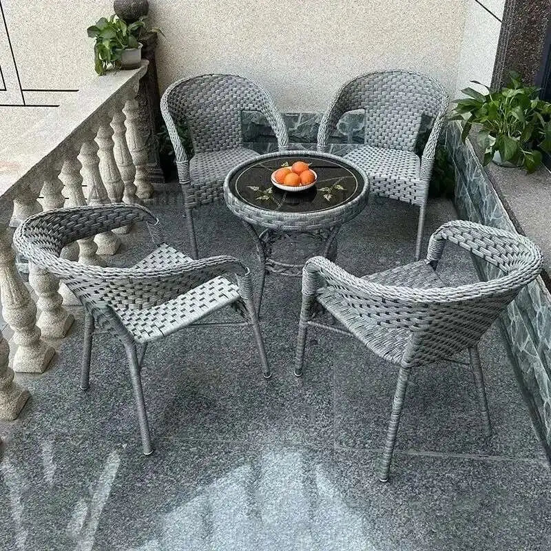 Outdoor Garden Furniture Sets Balcony Tea Table and Chair PE Rattan Chair Three-Piece Set Courtyard Leisure Outdoor Furniture C