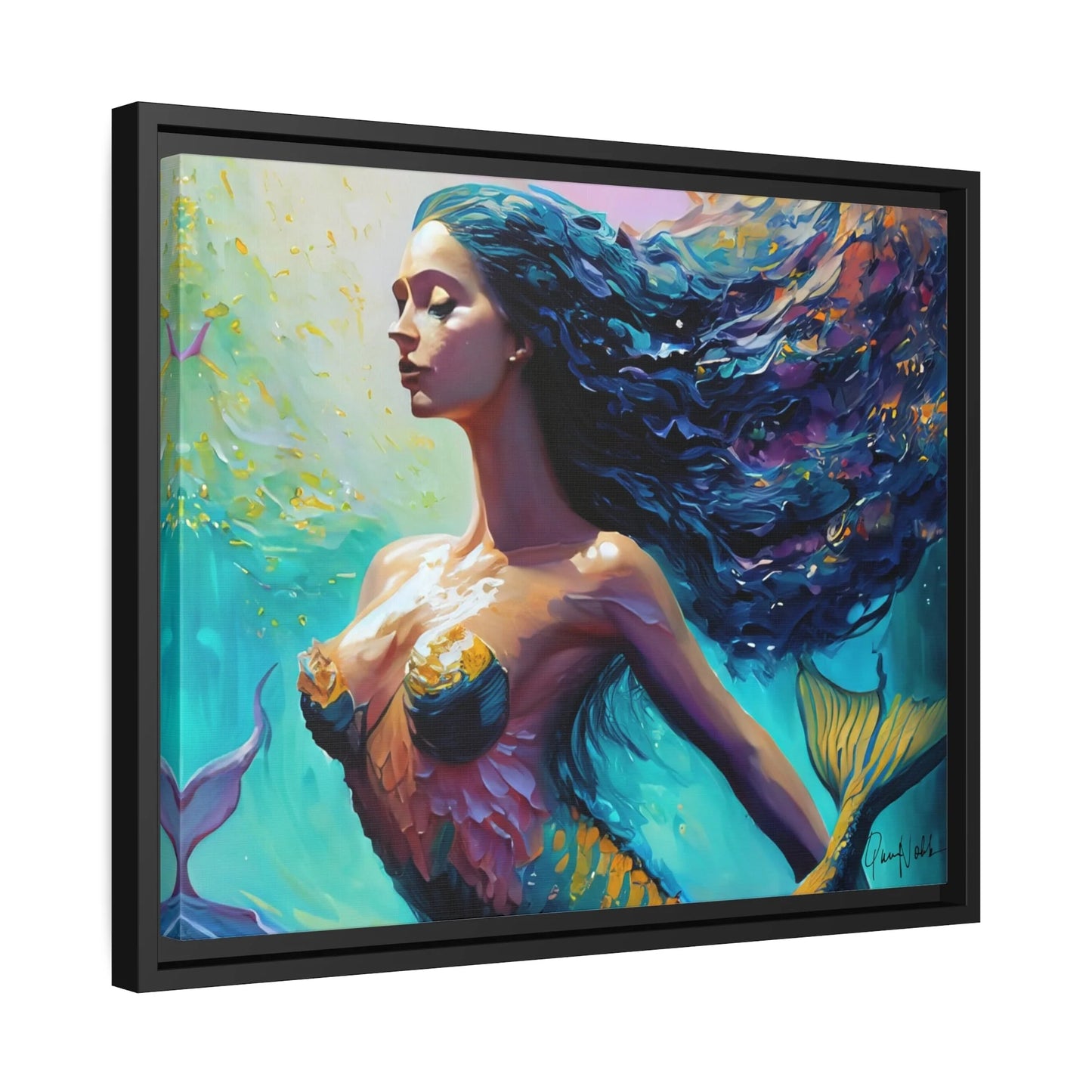 Enchanting Mermaid Canvas Wall Art with Elegant Frame - by Queennoble