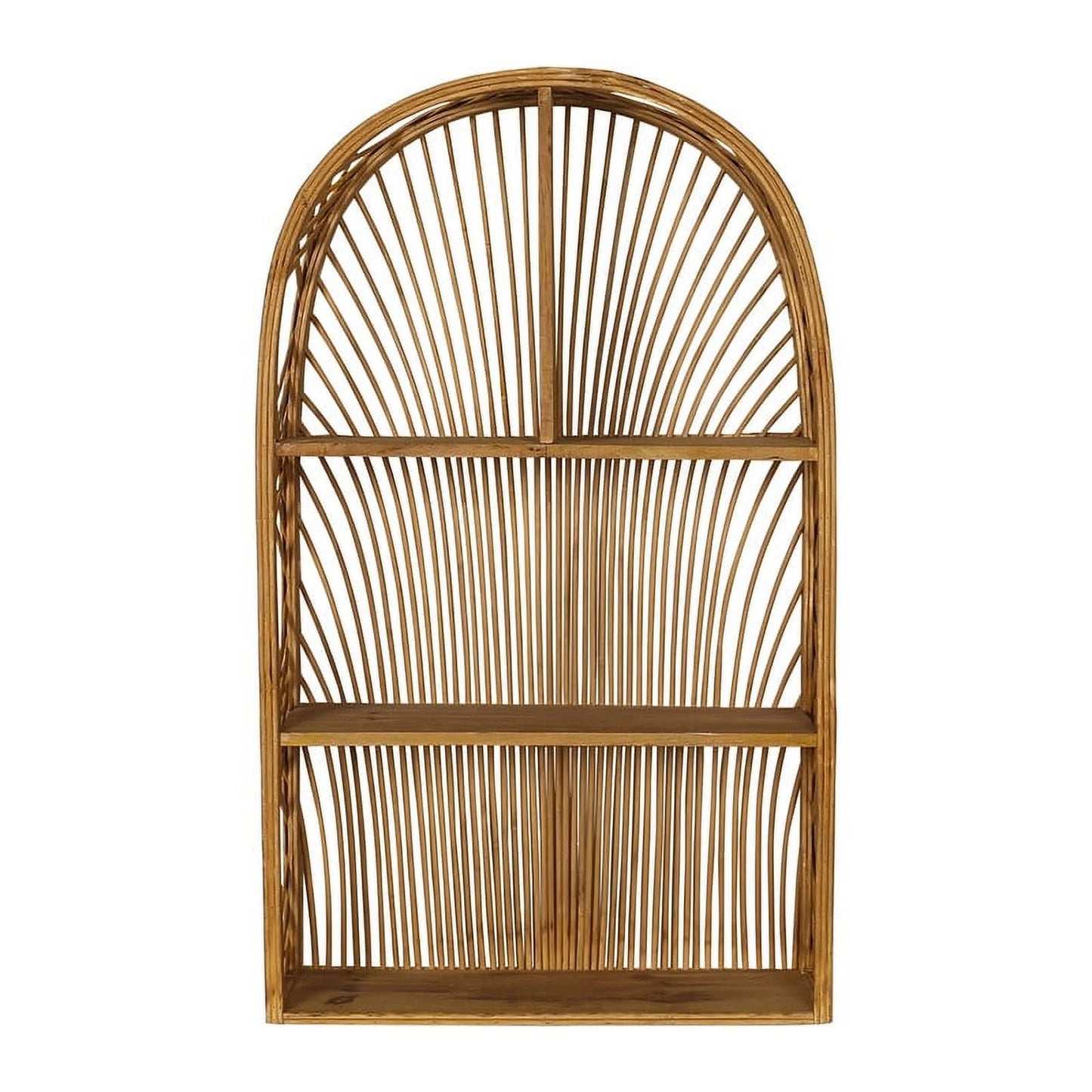 Harmony Brown Arch Rattan Boho Tiered Wall Shelf