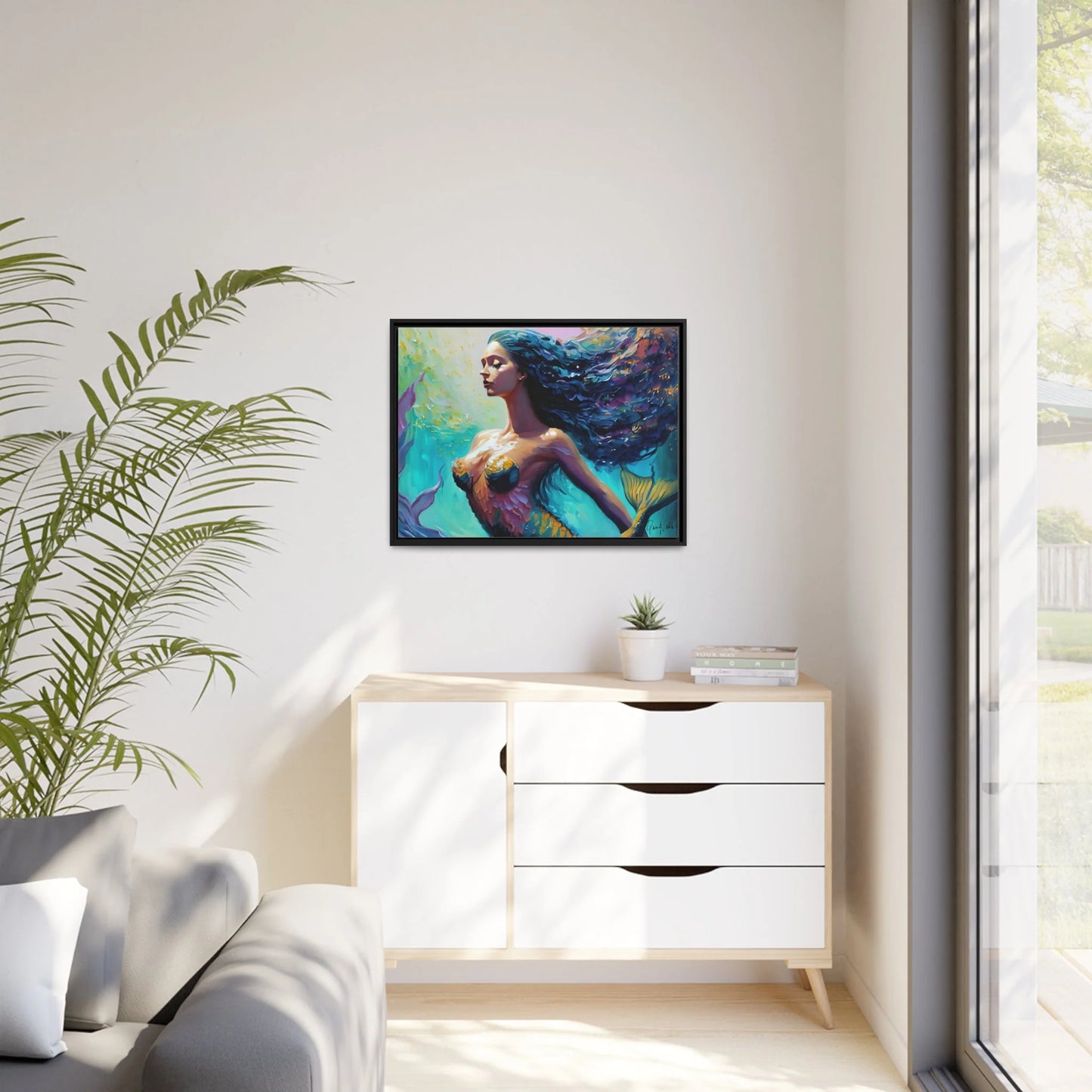 Enchanting Mermaid Canvas Wall Art with Elegant Frame - by Queennoble