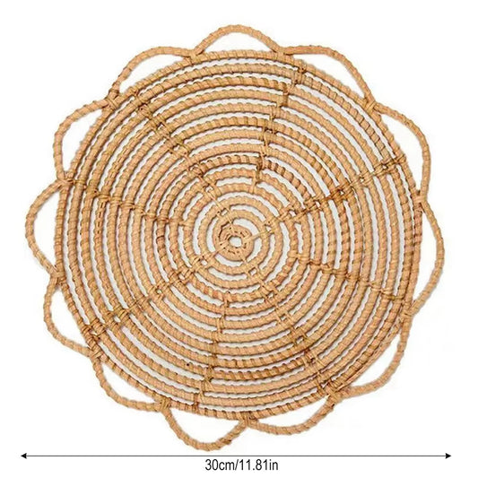 Rattan Woven Placemats Handmade Macrame Boho Coaster Modern Farmhouse Fringe Placemats for Dining Table Kitchen Wedding Decor