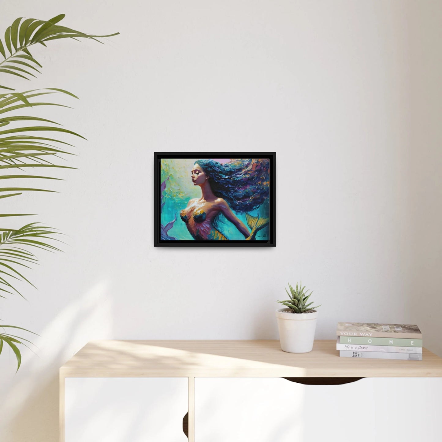 Enchanting Mermaid Canvas Wall Art with Elegant Frame - by Queennoble