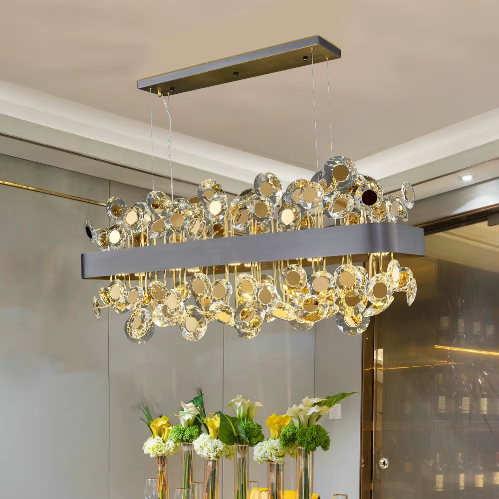 Gold/Black Rectangle Chandelier Lighting for Living Room Crystal Lights Kitchen Island Hanging Lamp Indoor Lighting