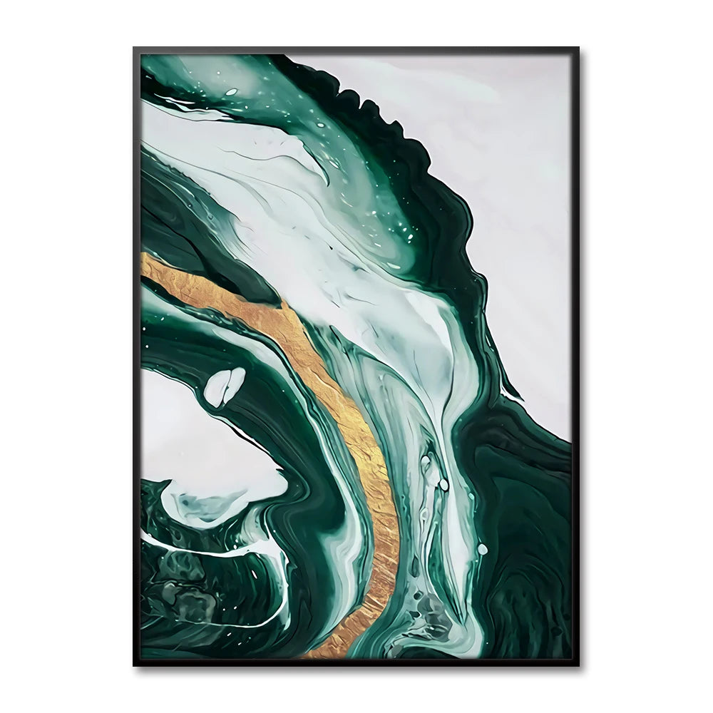 Abstract Green Marble Canvas Poster Prints Golden Foil Art Geometry Wall Picture Painting Living Room Office Decor Aesthetic