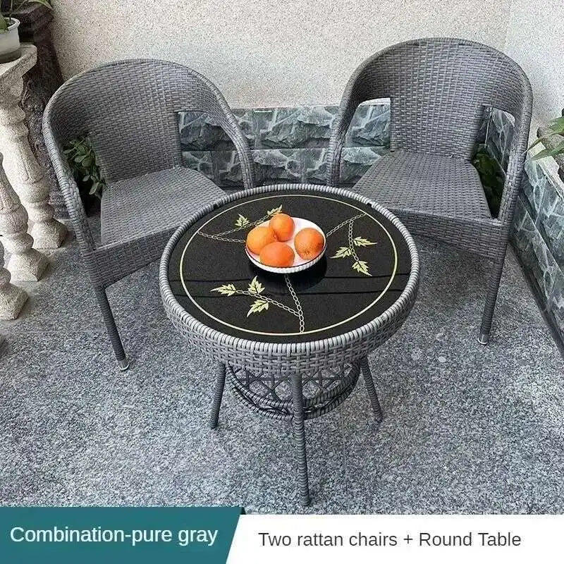 Outdoor Garden Furniture Sets Balcony Tea Table and Chair PE Rattan Chair Three-Piece Set Courtyard Leisure Outdoor Furniture C