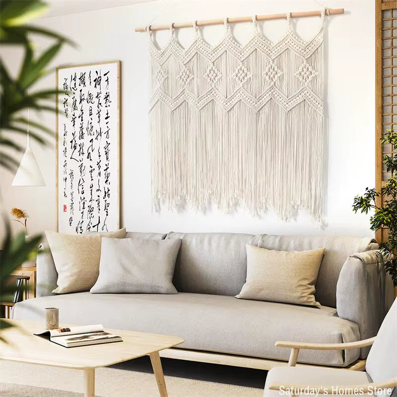 Handmade Macrame Tapestries Window Door Curtain Wall Hanging Bohemian Decoration Handwoven Macrame Tassel Curtain Decoration