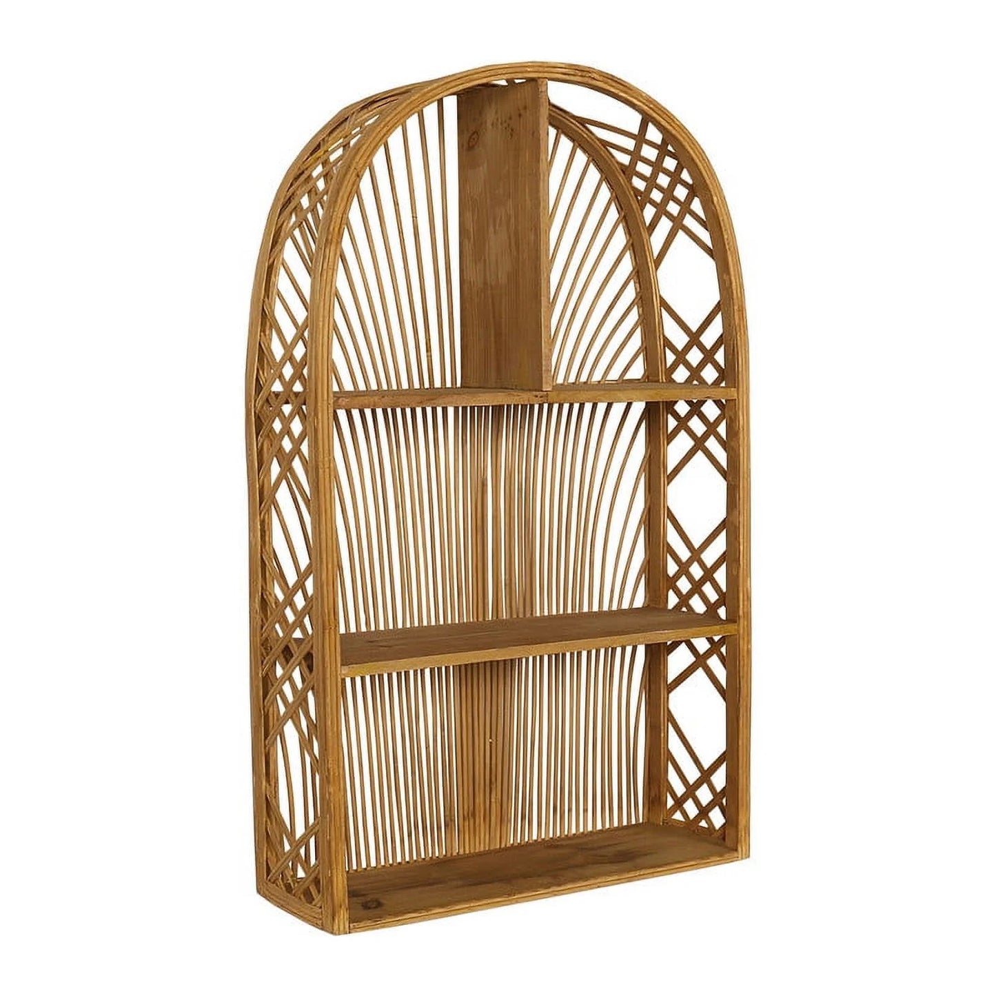 Harmony Brown Arch Rattan Boho Tiered Wall Shelf
